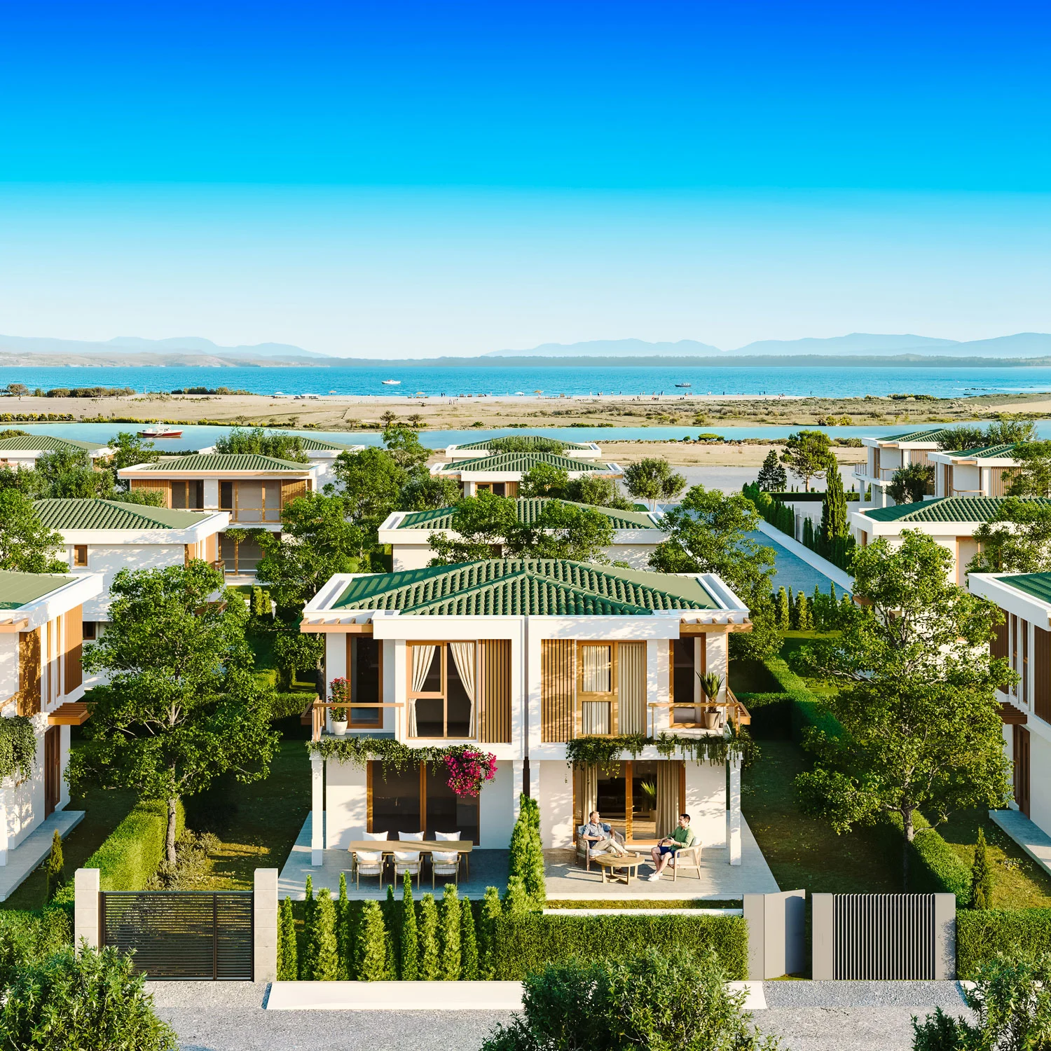 Dikili kıyısına bakan müstakil villa ve bahçesi